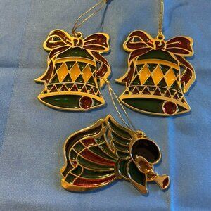 Beautiful! 3 ~ RUSS - Stained Glass - Christmas Ornaments - 1-Angel & 2-Bells
